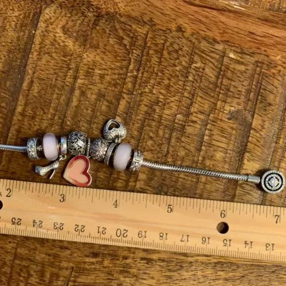 Pandora Moments Halo Snake Chain Bracelet with 9 charms - Picture 4 of 5